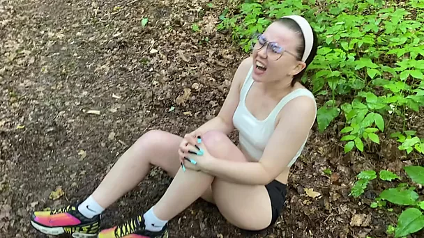Russian pale stepsister got deep anal fuck after forest walking by her stepbro